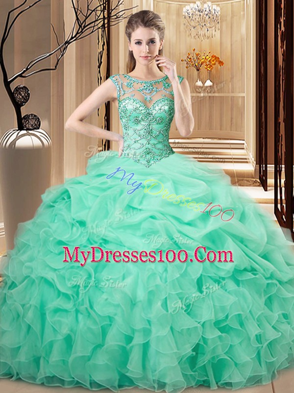 Latest Sleeveless Beading and Ruffles Lace Up Quinceanera Gowns