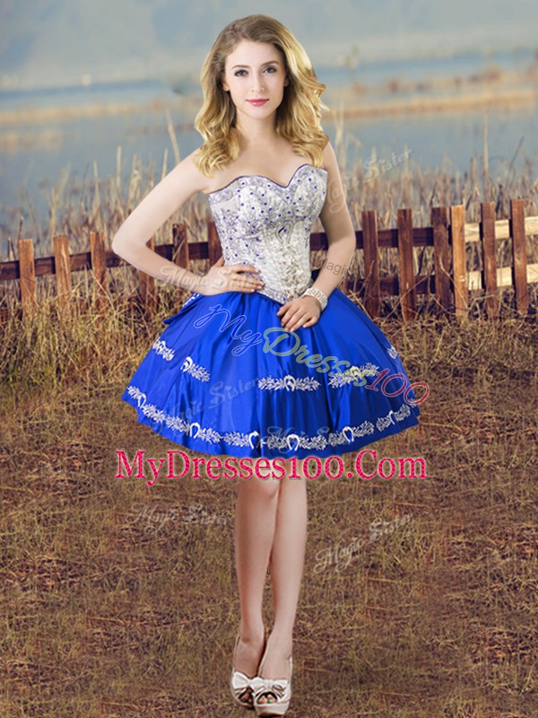 Royal Blue Satin Lace Up Sweetheart Sleeveless Floor Length 15th Birthday Dress Beading and Embroidery