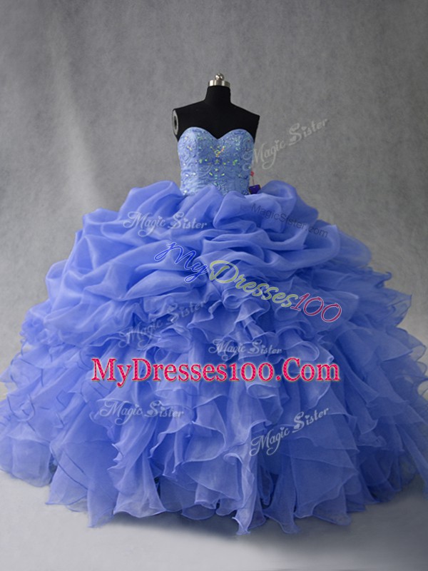 Noble Floor Length Blue Sweet 16 Dress Sweetheart Sleeveless Lace Up