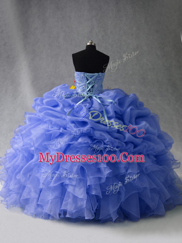 Noble Floor Length Blue Sweet 16 Dress Sweetheart Sleeveless Lace Up