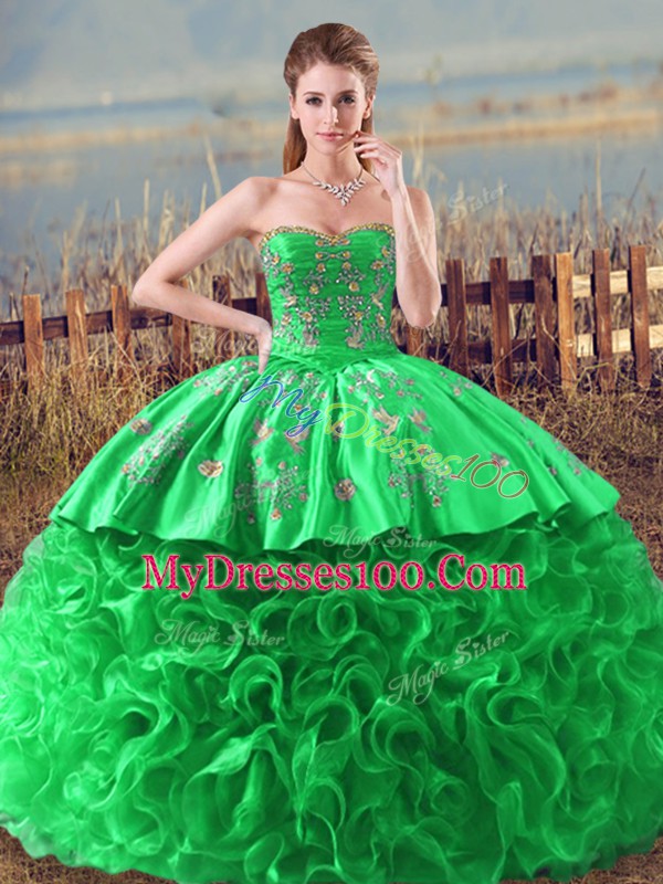 Simple Lace Up Sweet 16 Dresses Green for Sweet 16 and Quinceanera with Embroidery and Ruffles