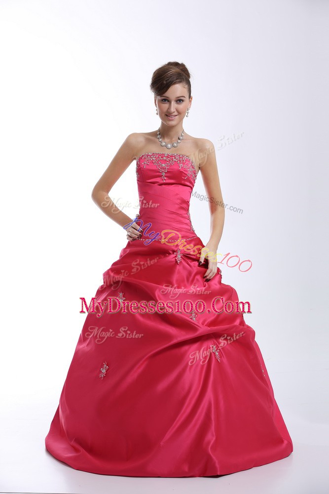 Popular Hot Pink Taffeta Lace Up Sweetheart Sleeveless Floor Length 15 Quinceanera Dress Appliques