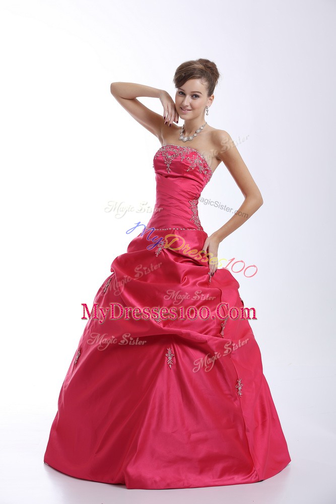 Popular Hot Pink Taffeta Lace Up Sweetheart Sleeveless Floor Length 15 Quinceanera Dress Appliques
