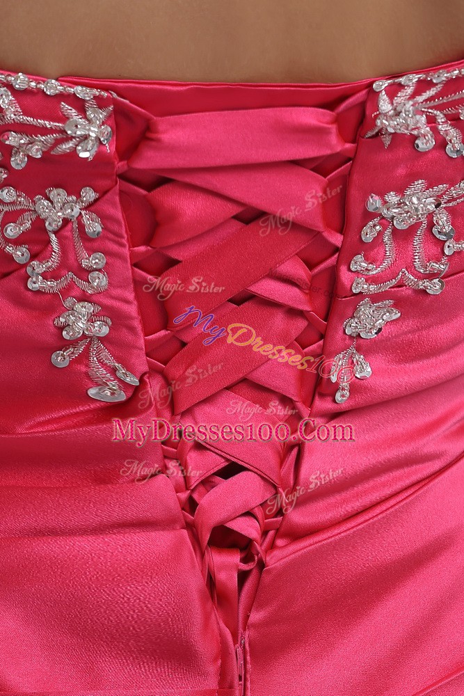 Popular Hot Pink Taffeta Lace Up Sweetheart Sleeveless Floor Length 15 Quinceanera Dress Appliques