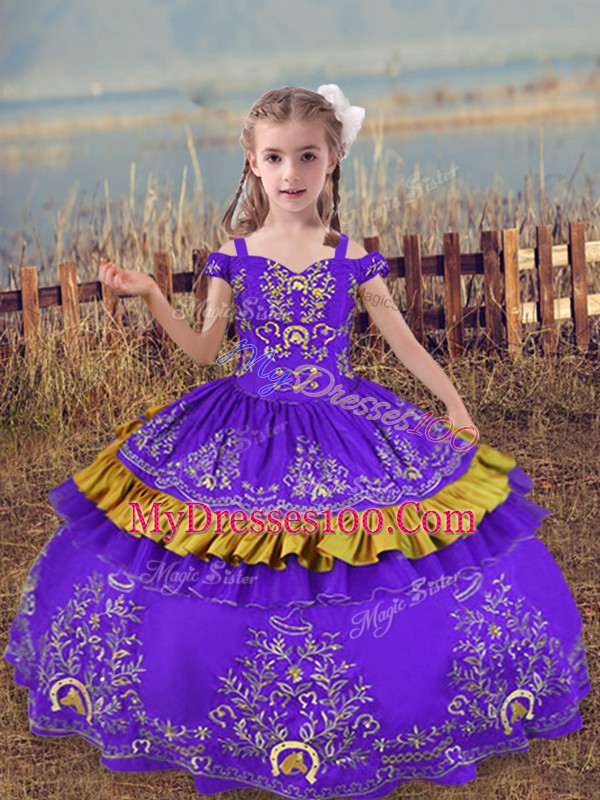 Modern Lavender Sleeveless Satin Lace Up Child Pageant Dress for Wedding Party