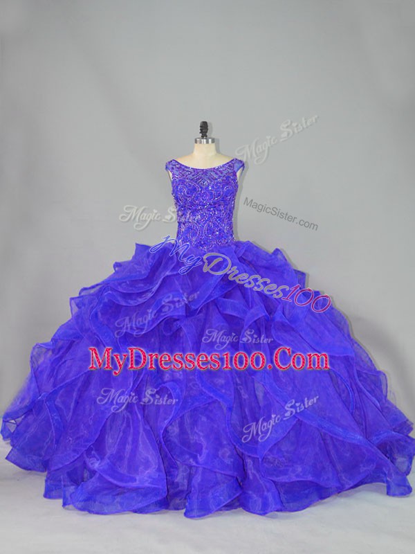 Modest Sleeveless Brush Train Beading and Ruffles Lace Up Sweet 16 Dresses