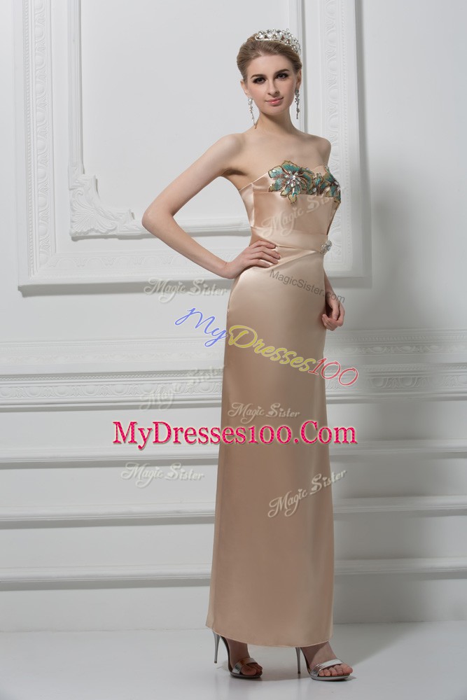 Champagne Lace Up Sweetheart Lace and Appliques Evening Wear Satin Sleeveless