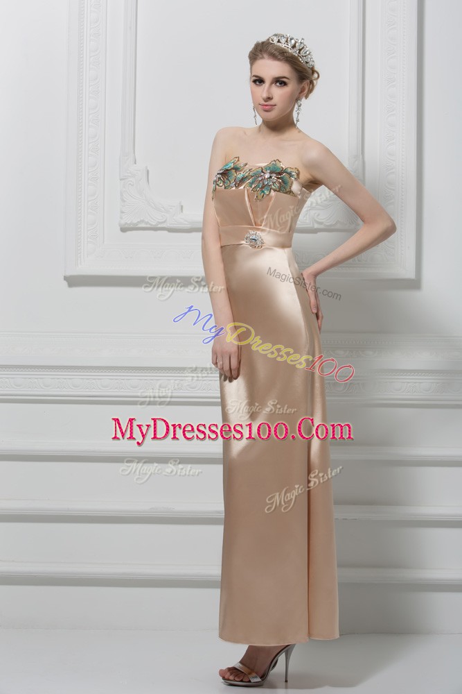 Champagne Lace Up Sweetheart Lace and Appliques Evening Wear Satin Sleeveless