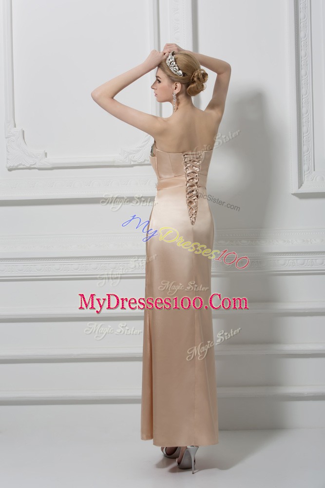 Champagne Lace Up Sweetheart Lace and Appliques Evening Wear Satin Sleeveless