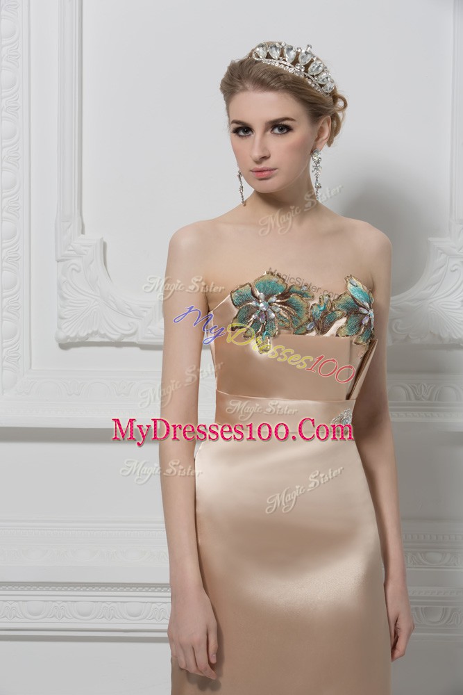 Champagne Lace Up Sweetheart Lace and Appliques Evening Wear Satin Sleeveless