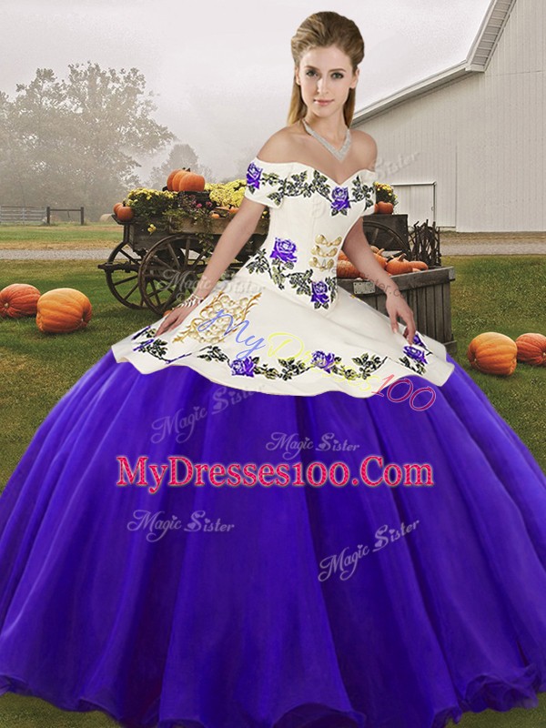 Wonderful White And Purple Ball Gowns Embroidery Vestidos de Quinceanera Lace Up Organza Sleeveless Floor Length