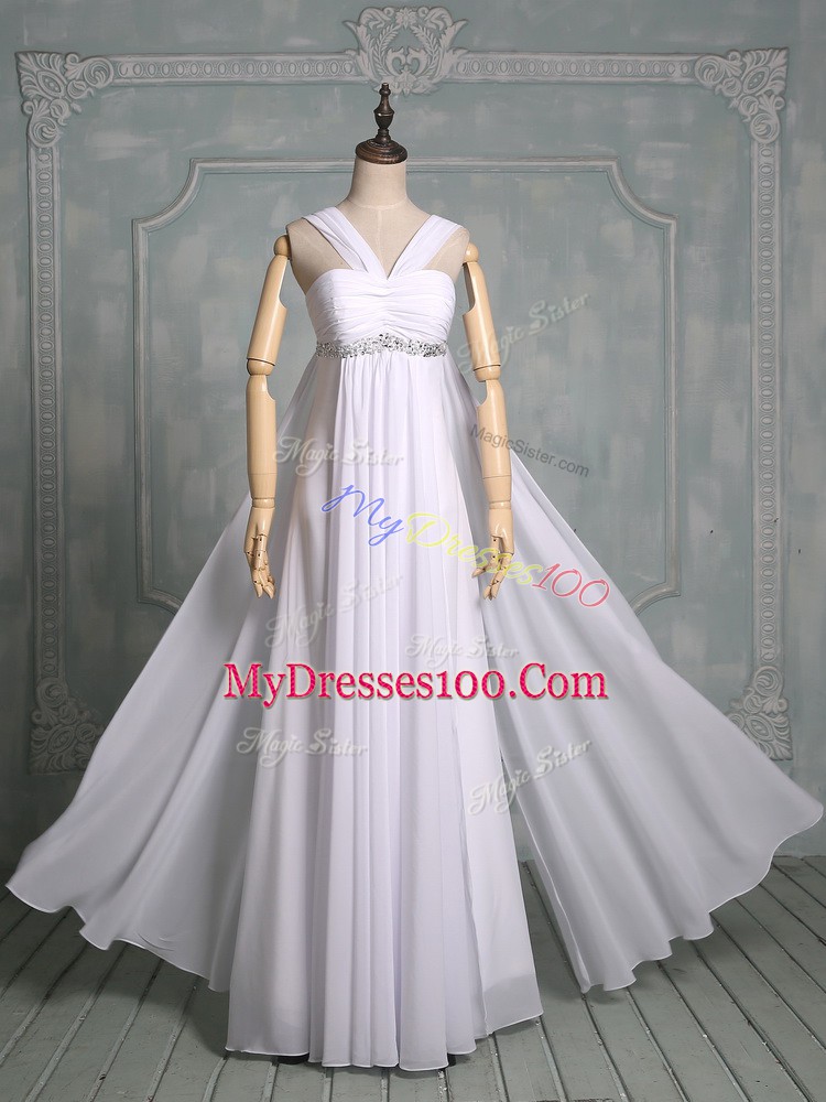Spectacular White Sleeveless Chiffon Zipper Dress for Prom for Prom and Party