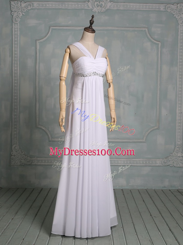 Spectacular White Sleeveless Chiffon Zipper Dress for Prom for Prom and Party