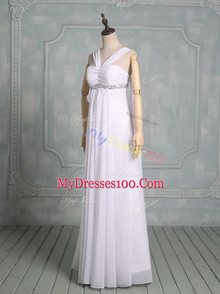 Spectacular White Sleeveless Chiffon Zipper Dress for Prom for Prom and Party