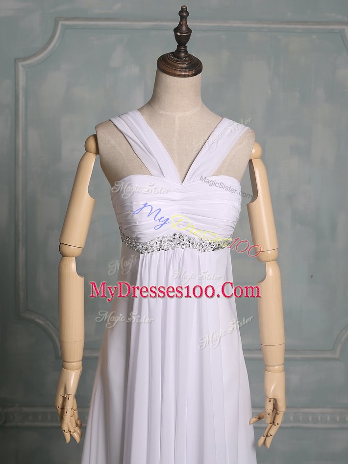 Spectacular White Sleeveless Chiffon Zipper Dress for Prom for Prom and Party