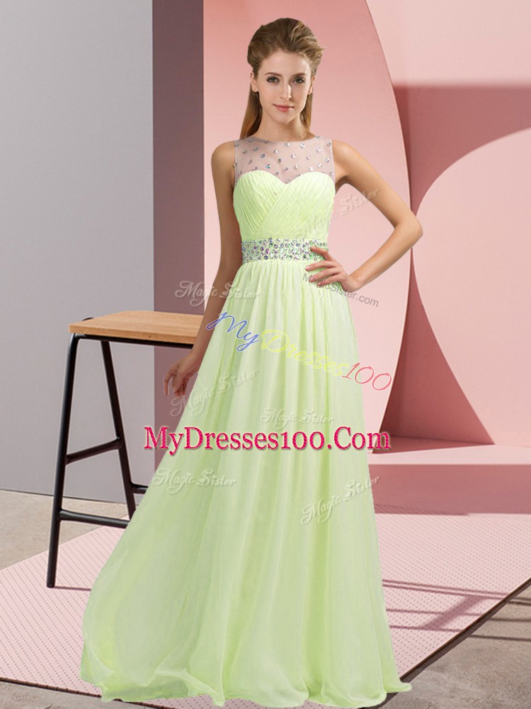 Scoop Sleeveless Chiffon Prom Party Dress Beading Backless