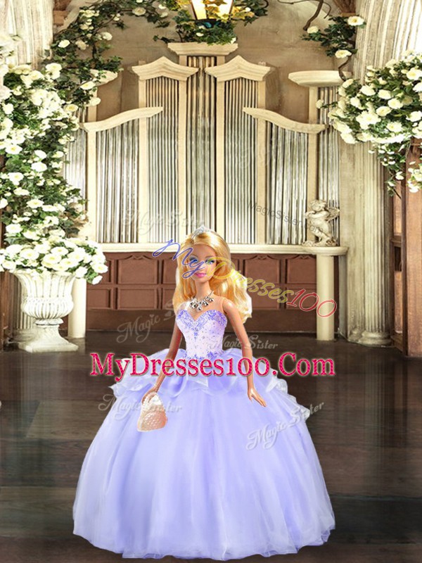 High Quality Sleeveless Organza Floor Length Lace Up Ball Gown Prom Dress in Lavender with Beading and Ruffles