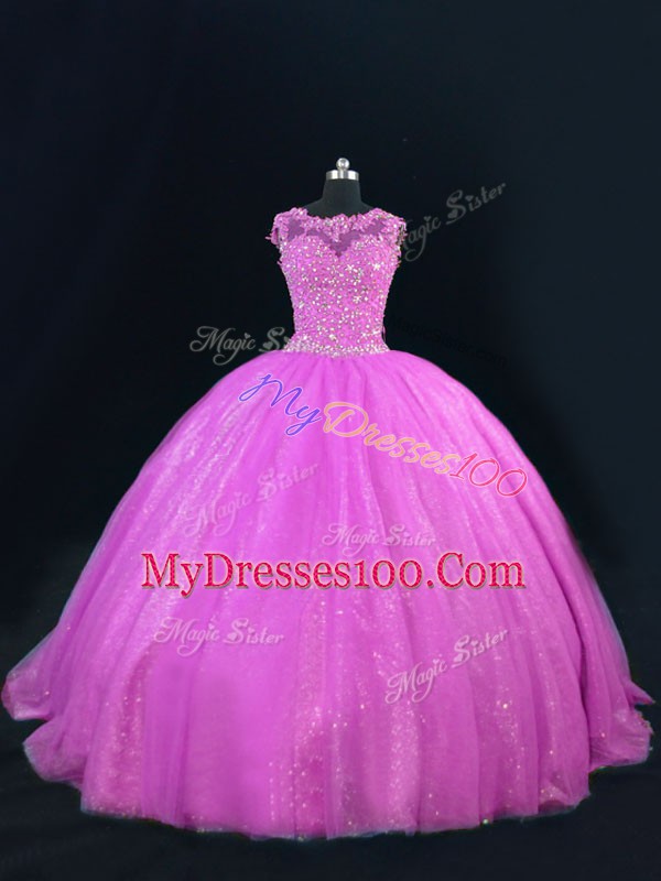 Custom Design Lilac Sleeveless Beading and Lace Floor Length 15 Quinceanera Dress
