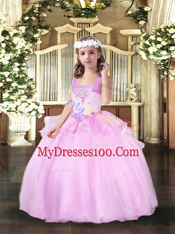 Lilac Pageant Gowns Party and Sweet 16 and Wedding Party with Beading Straps Sleeveless Lace Up