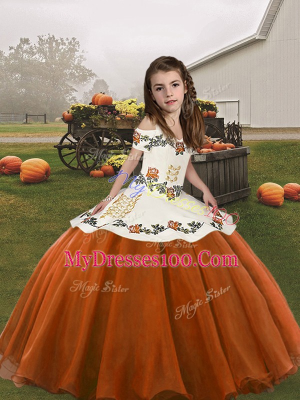 Organza Sleeveless Floor Length Kids Pageant Dress and Embroidery