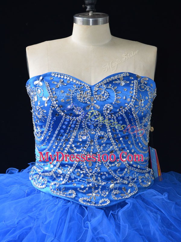 Deluxe Blue Sleeveless Organza Lace Up Sweet 16 Dresses for Sweet 16 and Quinceanera