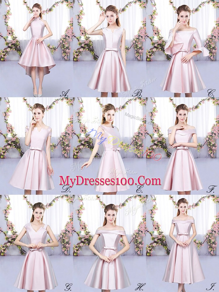 High Class Baby Pink Sleeveless Ruching High Low Bridesmaid Dress