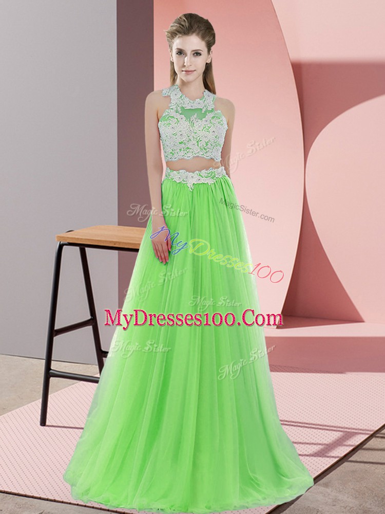 Comfortable Floor Length Bridesmaids Dress Tulle Sleeveless Lace