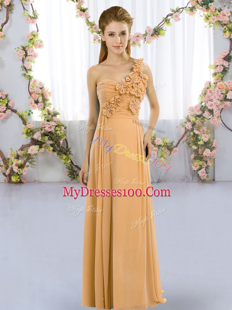 High End Floor Length Lace Up Quinceanera Court of Honor Dress Orange for Wedding Party with Hand Made Flower
