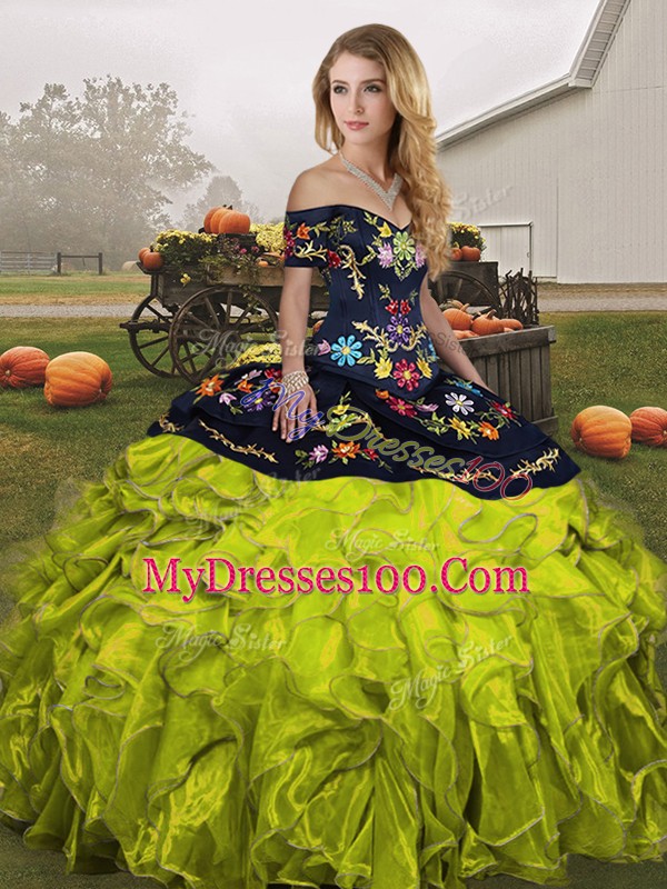 Olive Green Sleeveless Organza Lace Up 15th Birthday Dress for Military Ball and Sweet 16 and Quinceanera