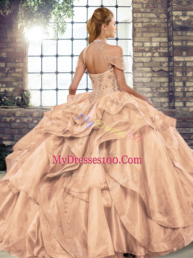 Charming Sleeveless Beading and Ruffles Lace Up Sweet 16 Quinceanera Dress
