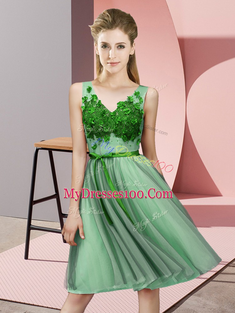 Tulle Sleeveless Knee Length Dama Dress for Quinceanera and Appliques