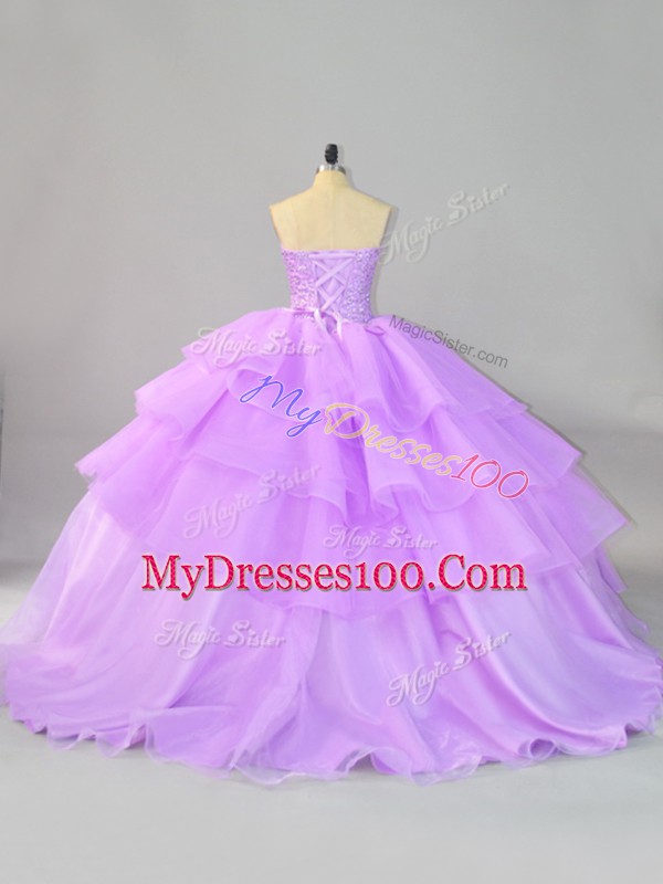 Sleeveless Beading and Ruffled Layers Lace Up Vestidos de Quinceanera