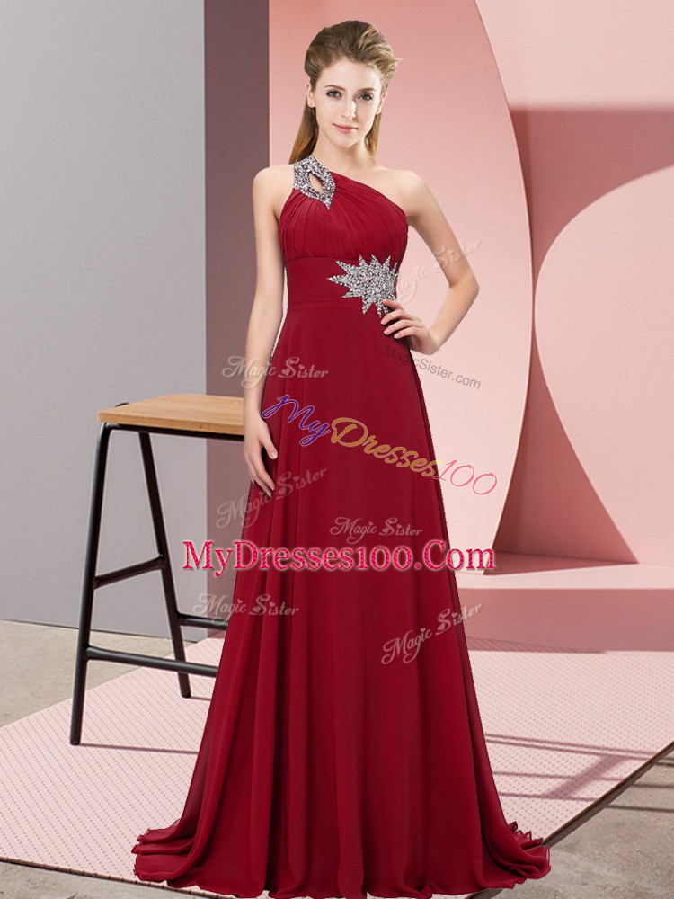 Captivating Wine Red Lace Up Military Ball Gown Beading Sleeveless Brush Train