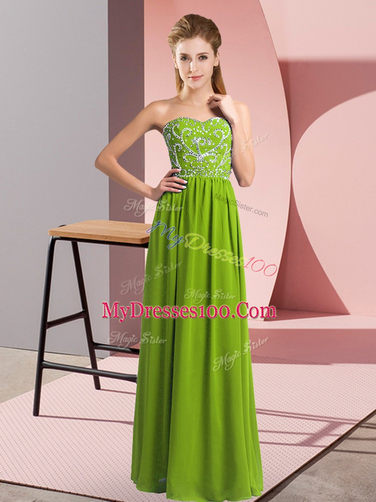 Affordable Chiffon Sleeveless Floor Length Prom Dress and Beading