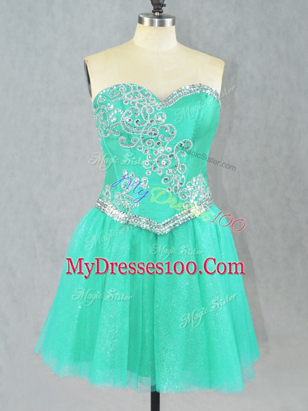 Mini Length Turquoise Prom Party Dress Sweetheart Sleeveless Lace Up
