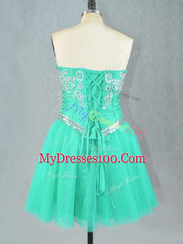 Mini Length Turquoise Prom Party Dress Sweetheart Sleeveless Lace Up