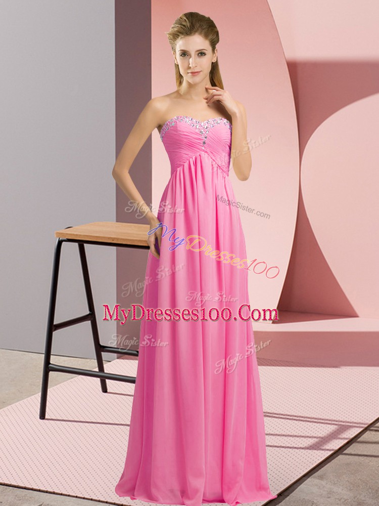 Customized Chiffon Sleeveless Floor Length Prom Dresses and Beading
