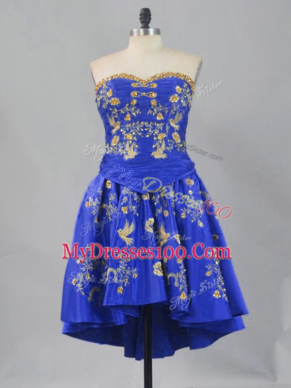 Exquisite Sweetheart Sleeveless Homecoming Dress Mini Length Embroidery Royal Blue Taffeta