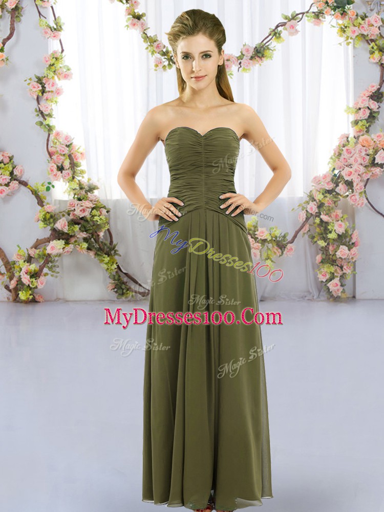 Admirable Floor Length Olive Green Bridesmaid Gown Sweetheart Sleeveless Lace Up