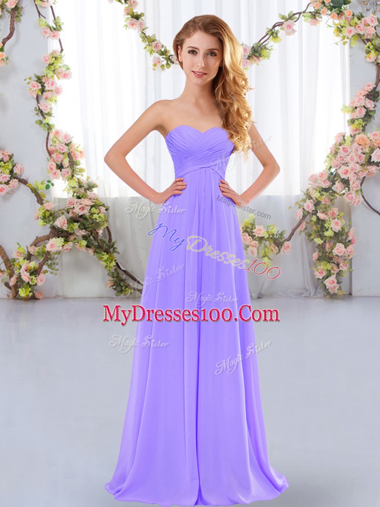 Pretty Lavender Sweetheart Neckline Ruching Bridesmaid Gown Sleeveless Lace Up
