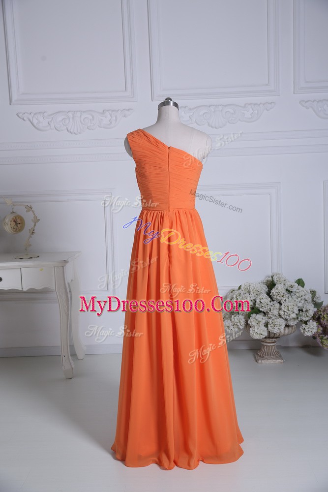 Ruching Wedding Guest Dresses Orange Zipper Sleeveless Floor Length