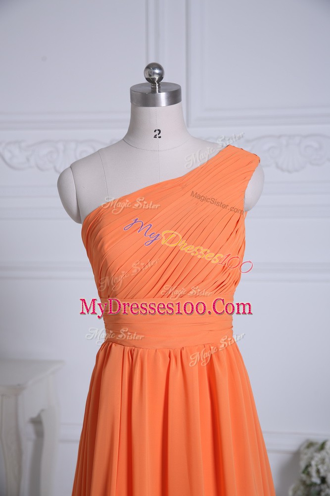 Ruching Wedding Guest Dresses Orange Zipper Sleeveless Floor Length