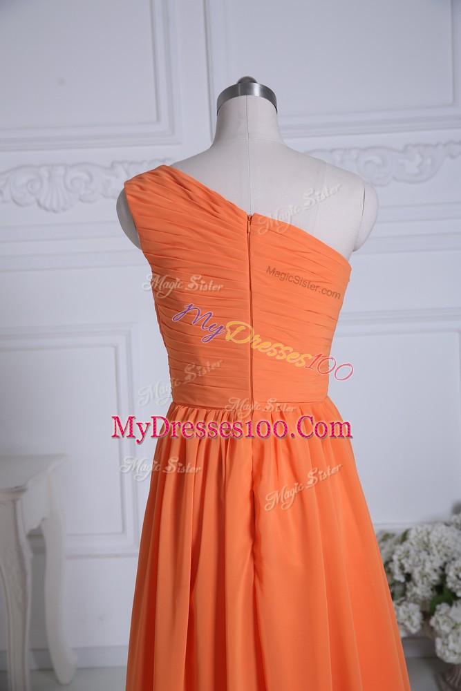 Ruching Wedding Guest Dresses Orange Zipper Sleeveless Floor Length