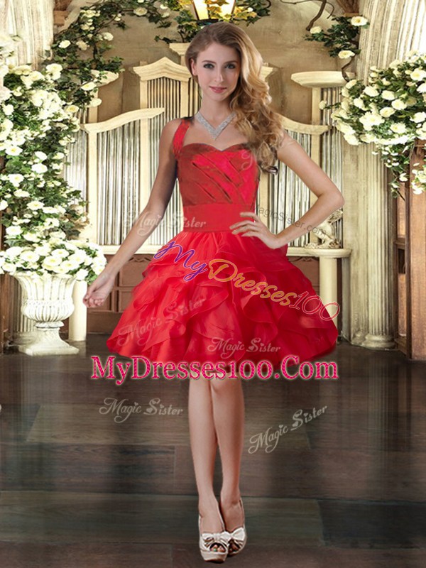 Fantastic Mini Length Red Prom Party Dress Halter Top Sleeveless Lace Up