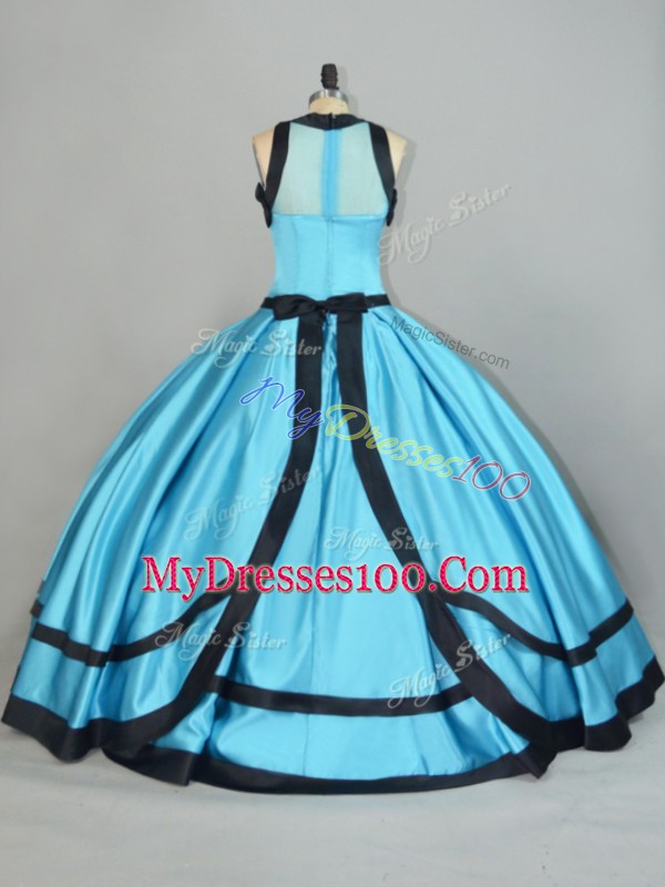 Simple Baby Blue Ball Gowns Satin Scoop Sleeveless Ruching Floor Length Zipper Sweet 16 Dresses