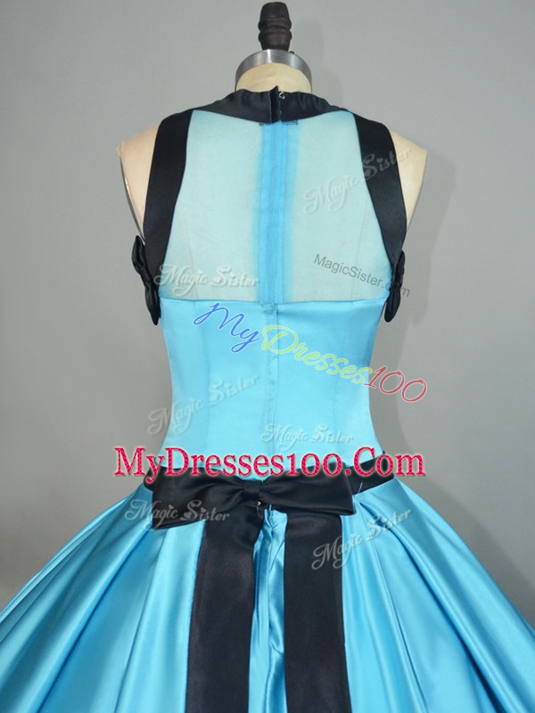 Simple Baby Blue Ball Gowns Satin Scoop Sleeveless Ruching Floor Length Zipper Sweet 16 Dresses