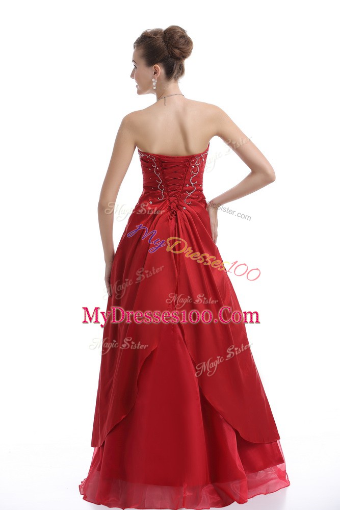 Floor Length Red Homecoming Dress Strapless Sleeveless Lace Up