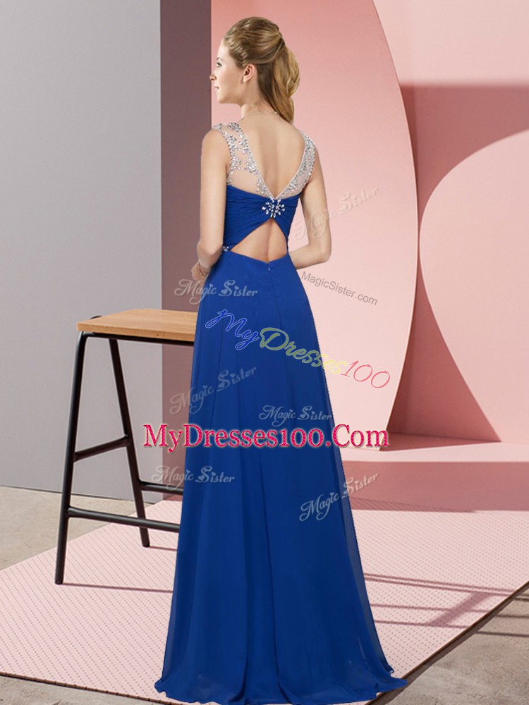 Chiffon Sleeveless Floor Length Custom Made Pageant Dress and Beading