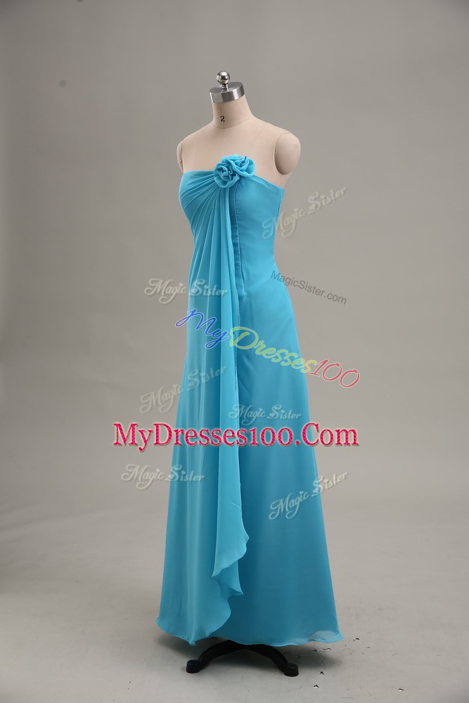 Teal Homecoming Dress Prom and Party and Beach with Hand Made Flower Strapless Sleeveless Zipper