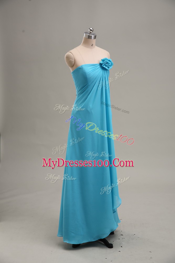 Teal Homecoming Dress Prom and Party and Beach with Hand Made Flower Strapless Sleeveless Zipper